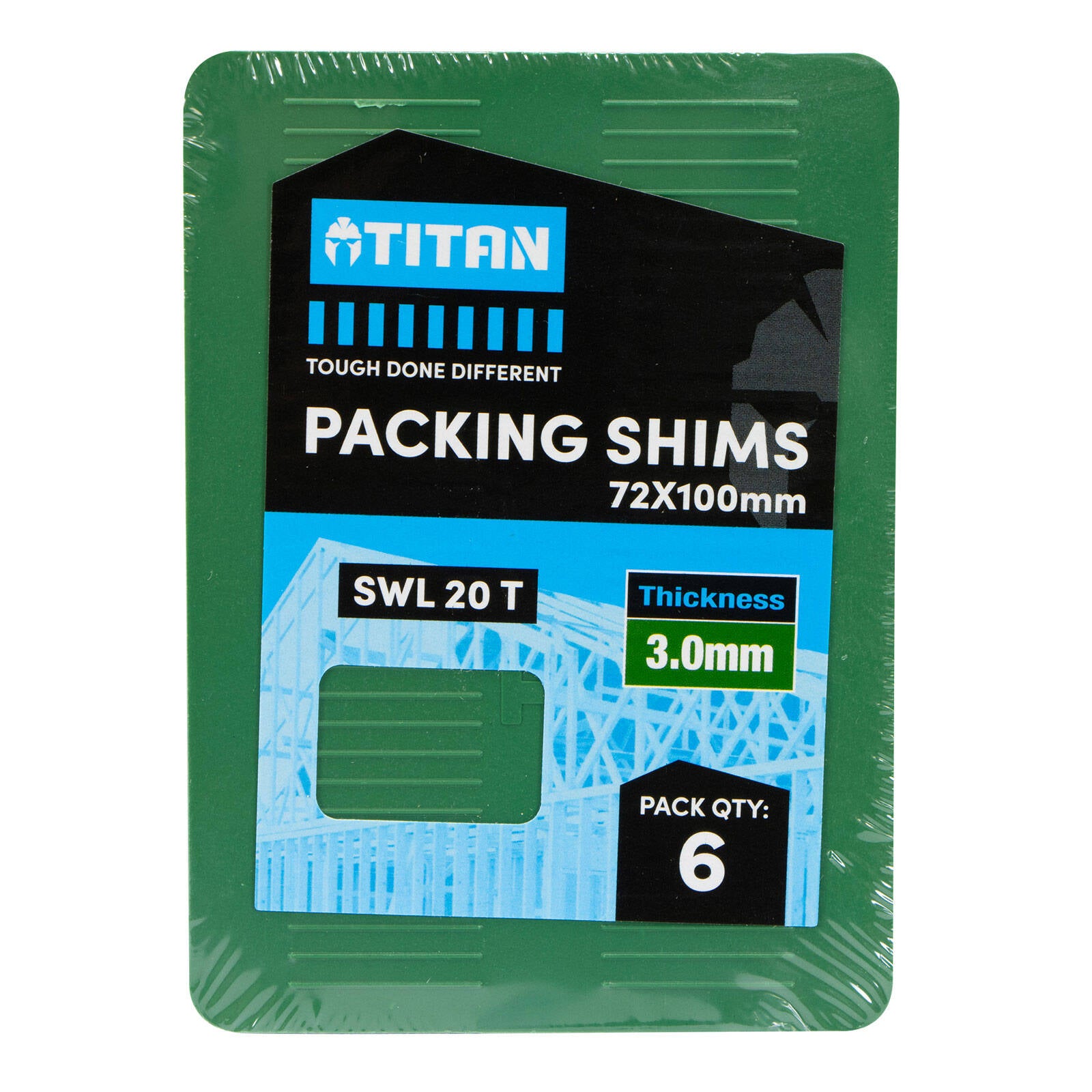 Titan Shim Packing 3 x 72 x 100mm, Green, No-Slip UV Stable Plastic, 6 Piece