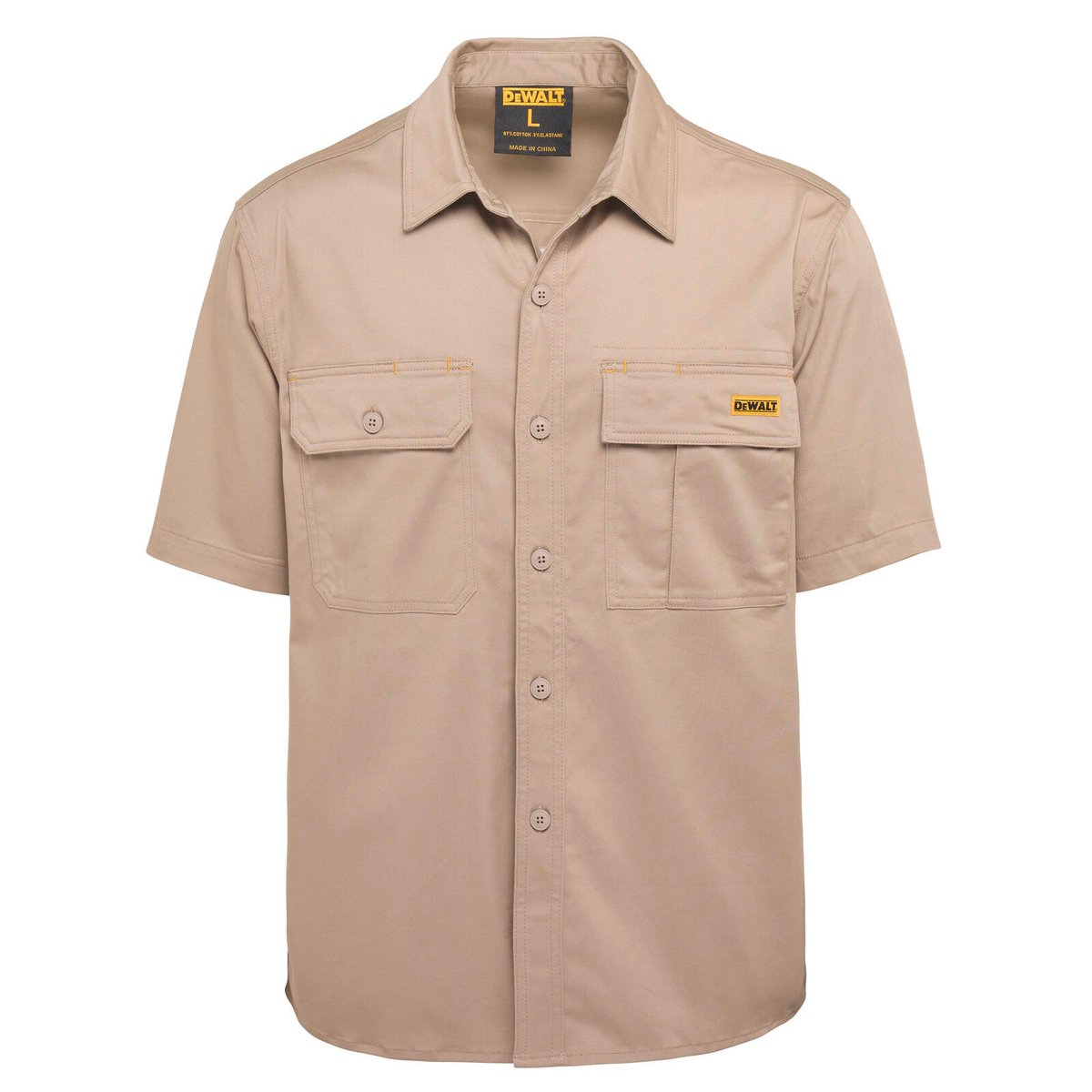 DeWALT Basalt Short Sleeve Button Up Work Shirt - Khaki, Size M, 97% Cotton