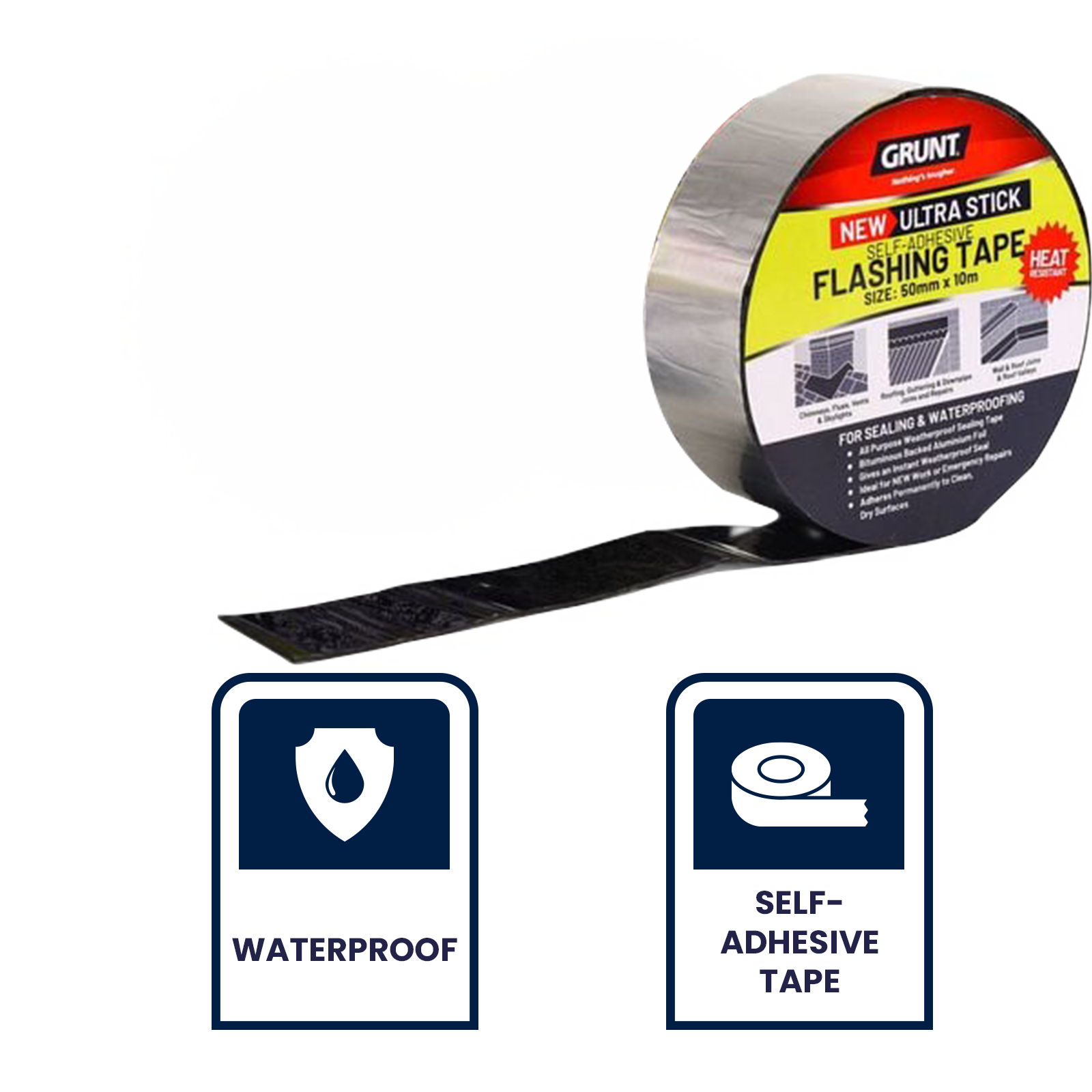 GRUNT 50mm x 10m Bitumen Waterproof Flashing Tape - Self Adhesive