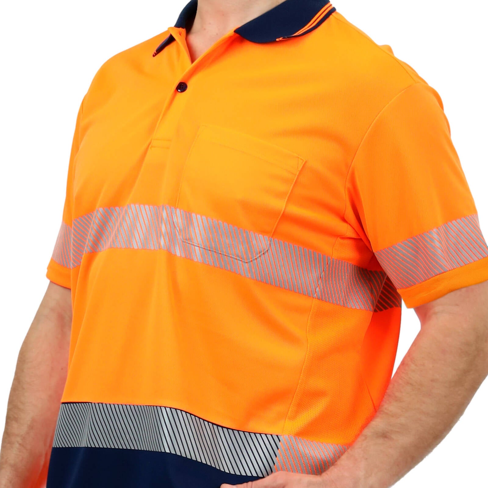 Citeco Men's Orange Hi Vis Short Sleeve Polo Reflective - X-Large
