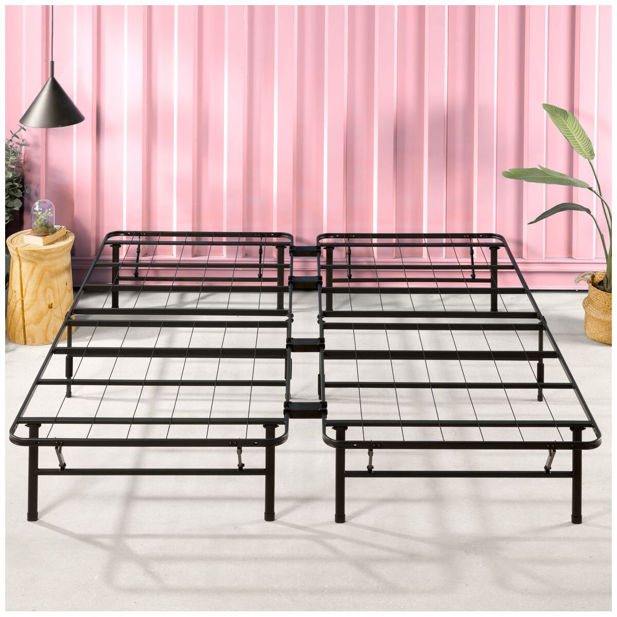 Zinus Smartbase Folding Bed Frame King - Black Steel, 33cm Under-Bed Clearance - AU-SBBK-14K