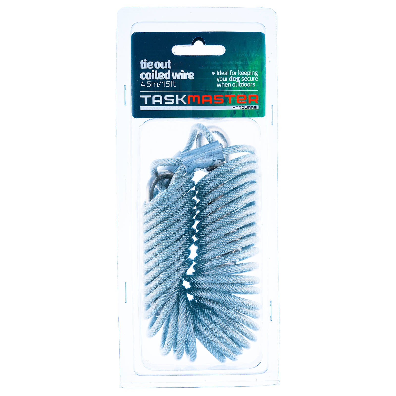 Taskmaster 5mm x 15ft Coiled Tie Out Wire, Stainless Steel, PVC Coated