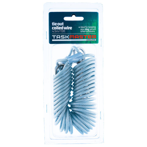 Taskmaster 5mm x 15ft Coiled Tie Out Wire, Stainless Steel, PVC Coated