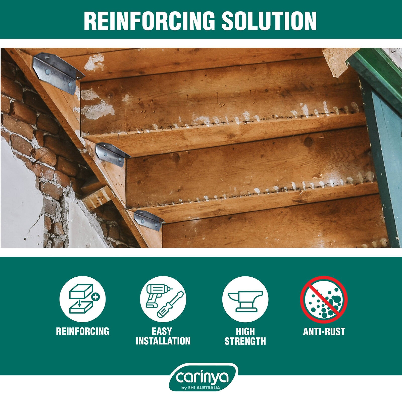 Carinya 50 x 50 x 200 x 3.5mm Galvanised Steel Stair Rail Reinforcing Bracket
