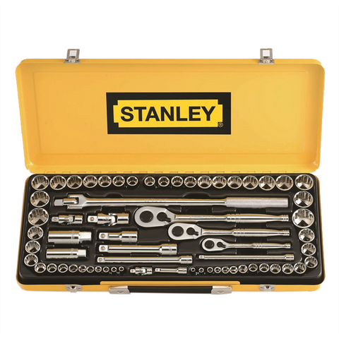 Stanley 64 Piece Socket Set - 1/4", 3/8", 1/2" Drive - Chrome Vanadium Steel - SuperSaverAU - view 1