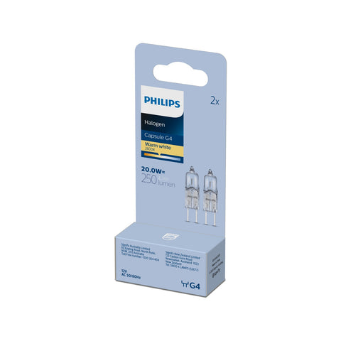 Philips G4 Halogen Capsule 20W Clear 255lm Dimmable 2 Pack