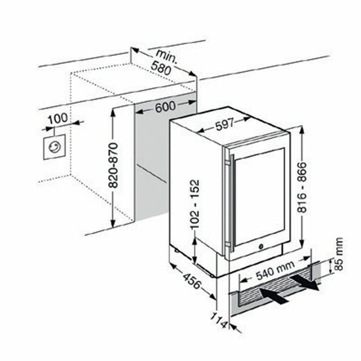 Liebherr 131L Beverage Centre - Stainless Steel, Double Glazed Lockable Glass Door - UKES1752RH-21