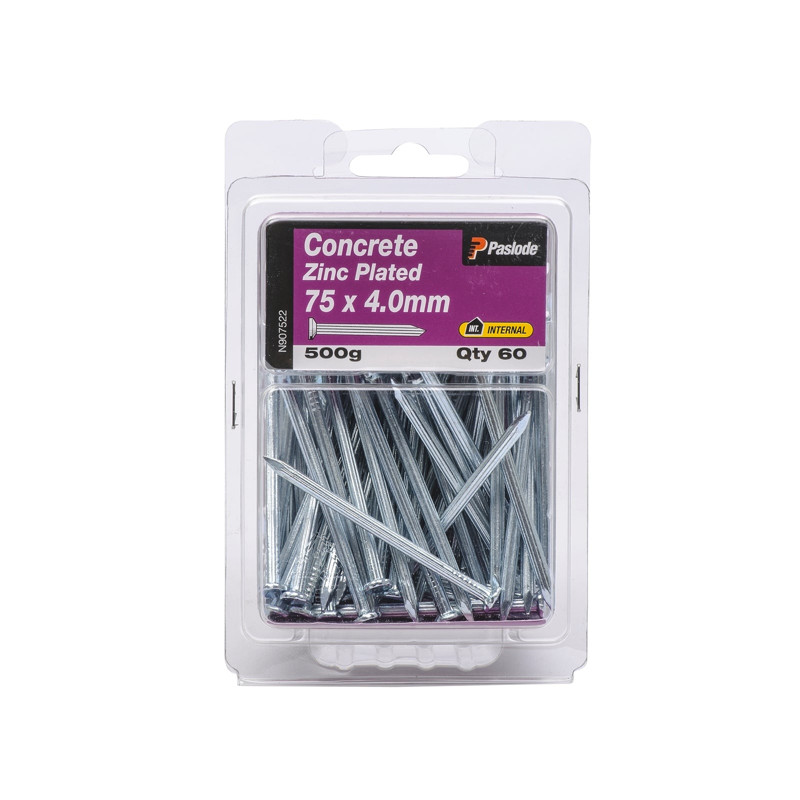 Paslode 75 x 4.0mm Zinc Plated Concrete Nails - 500g 60 Pack