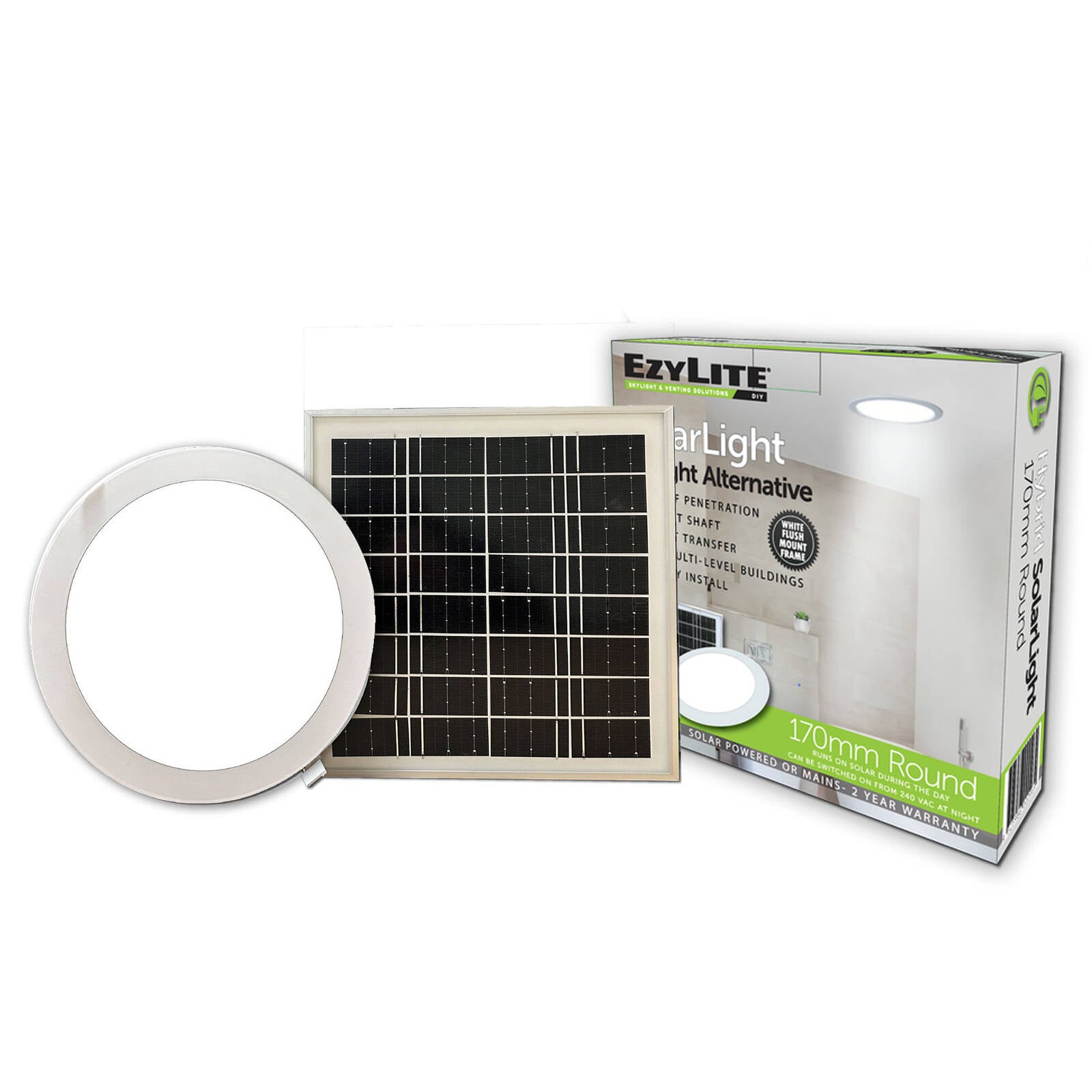 EzyLite 170mm Round Hybrid Solar Skylight Alternative EZSL170RH-Gen4 - Aluminium, DIY Flush Mount