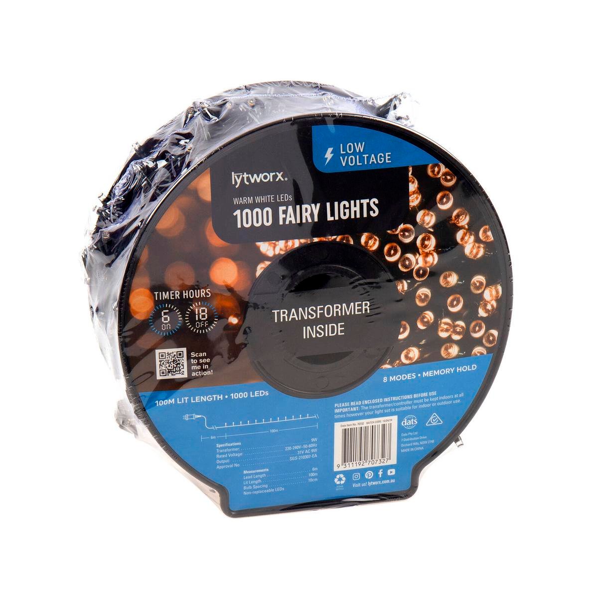 Lytworx 100m Warm White Fairy Lights 1000 Pack 70732 - Timer, Memory Hold, Outdoor