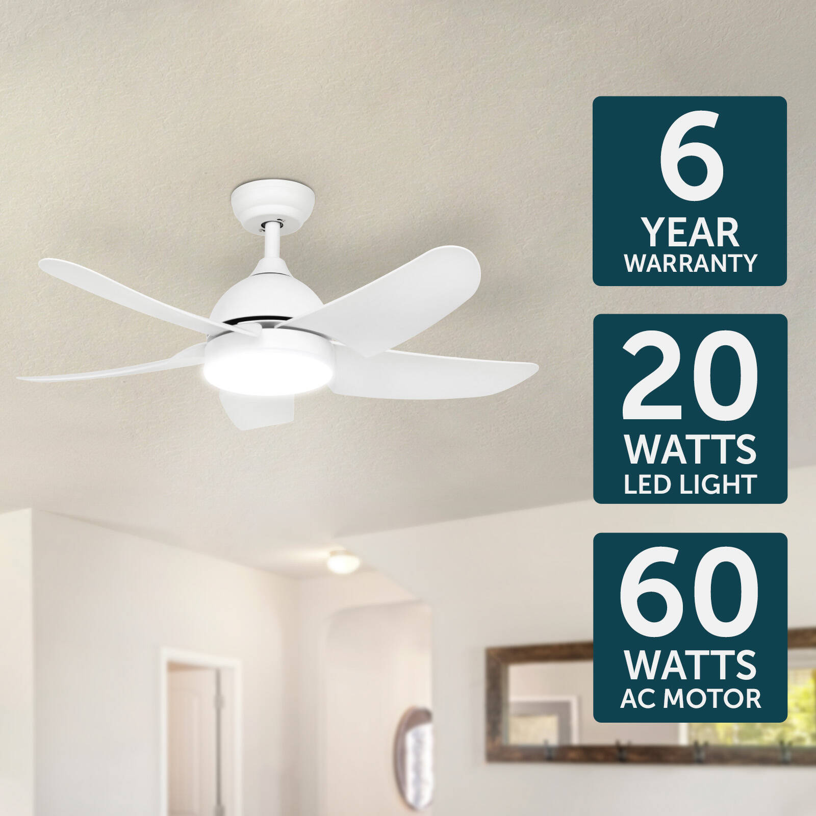 Brilliant Lighting 100cm Matt White Bellis AC Ceiling Fan with LED Light and Remote