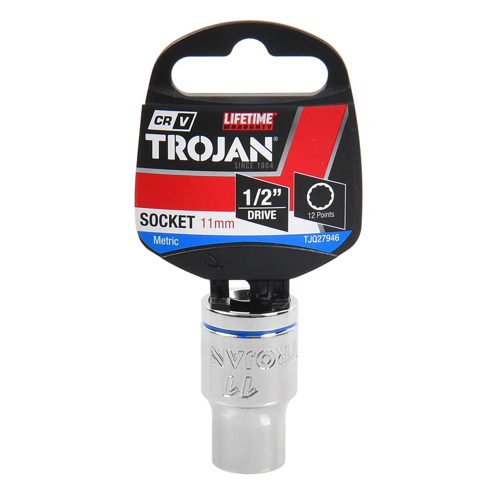 Trojan 11mm Socket 1/2" Drive Chrome Vanadium 12 Point