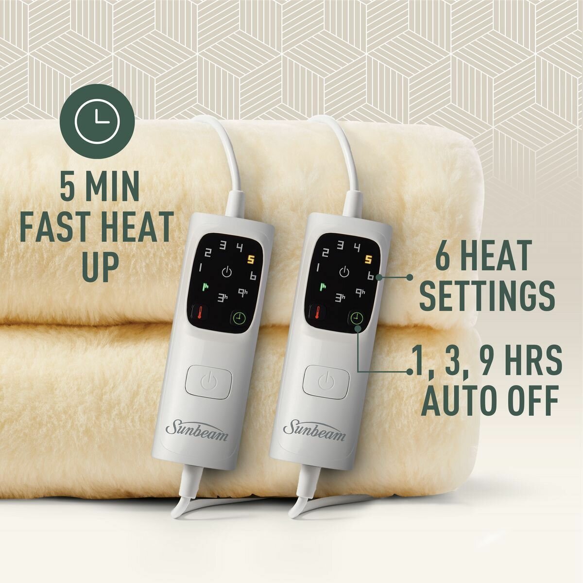 Sunbeam Sleep Perfect Wool Fleece Super King Electric Blanket - Australian Wool, 6 Heat Settings - BLW6681
