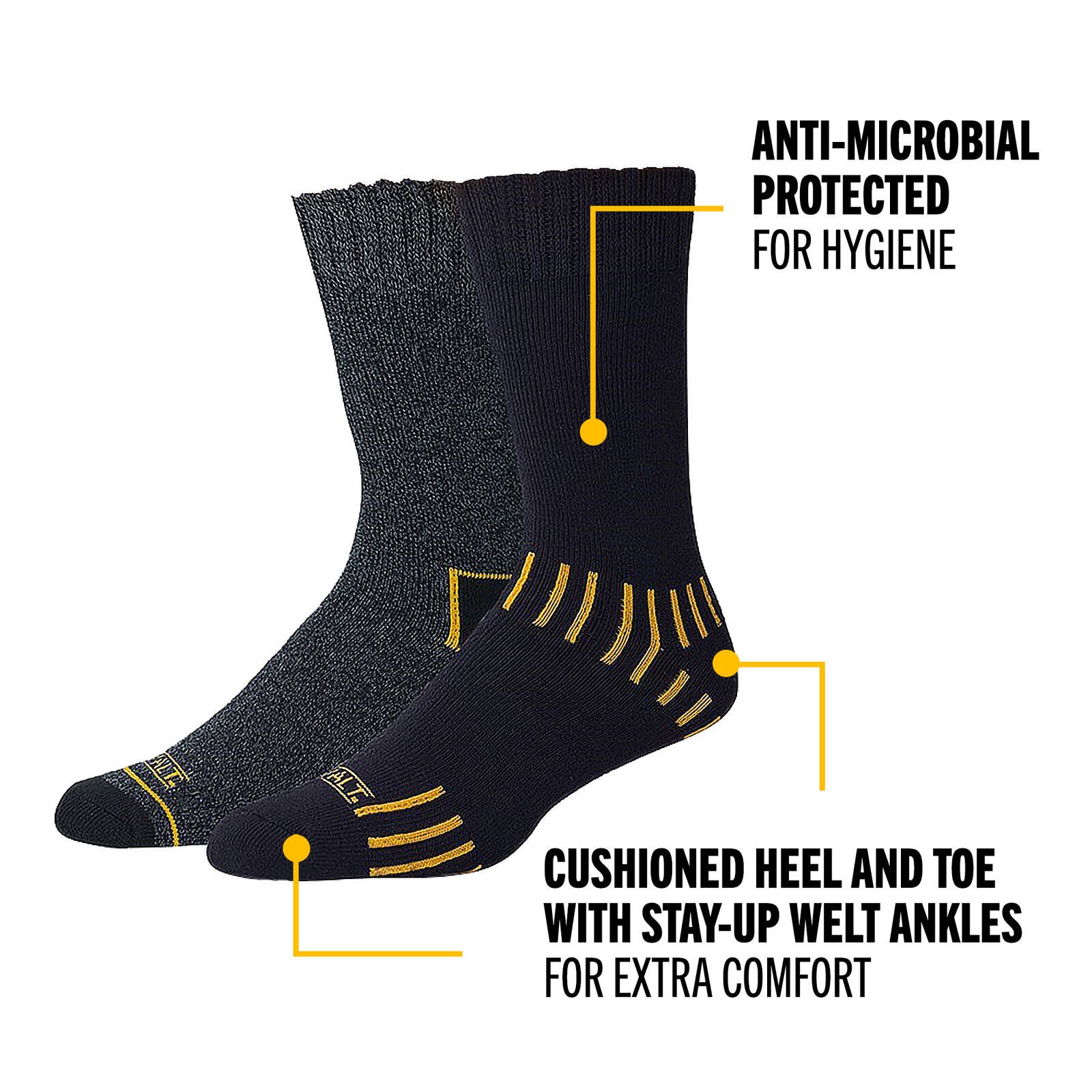 DeWalt Workwear Work Cotton Socks 2 Pack Crew Size 10-13 Men's