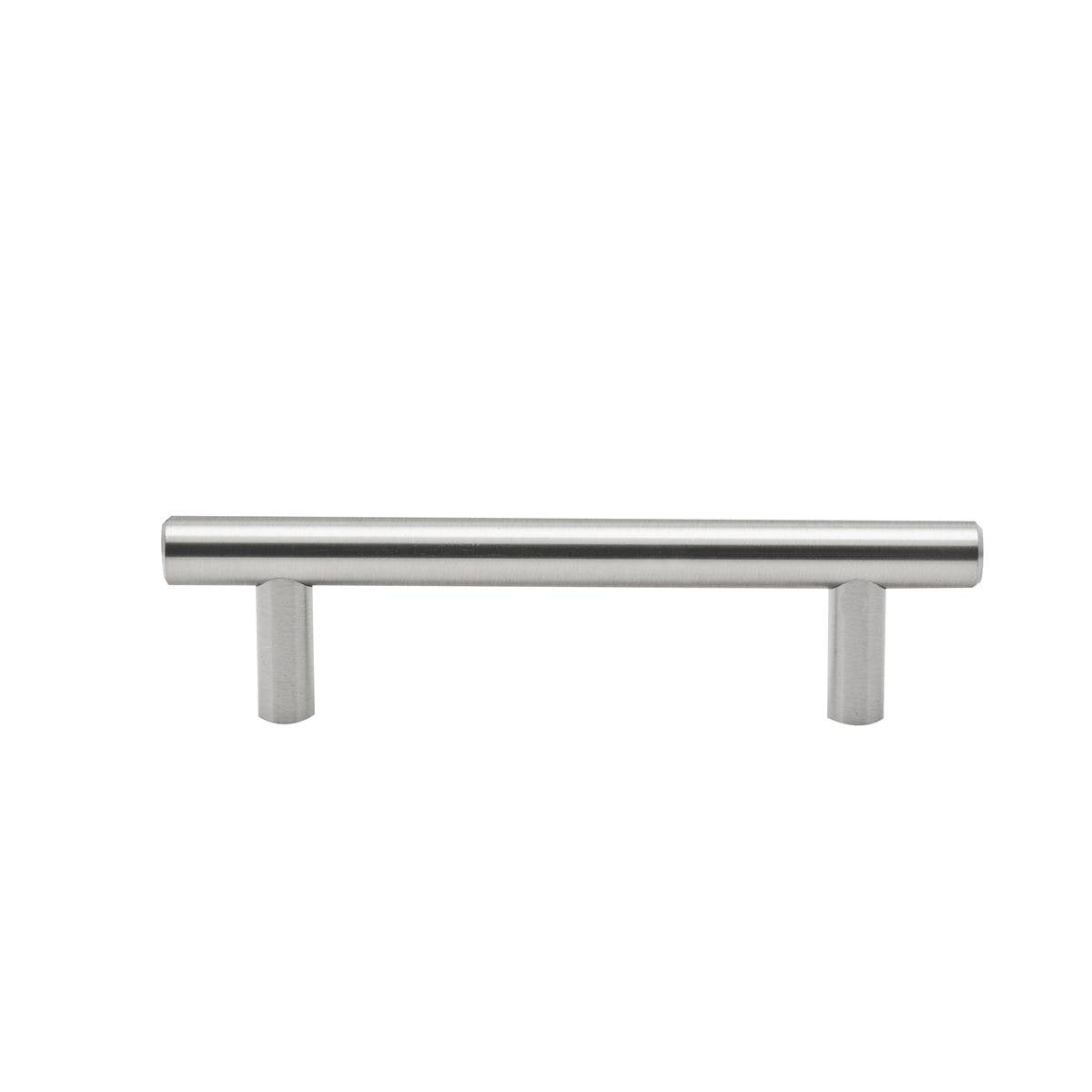 Prestige 80mm Brushed Nickel Round T Handle, Steel, Modern Cabinet Drawer Pull