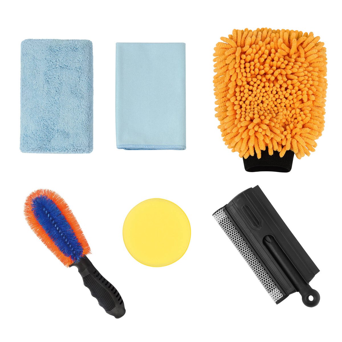 All Set 6 Piece Microfibre Car Cleaning Kit with Mitt, Towels, Brush & Squeegee