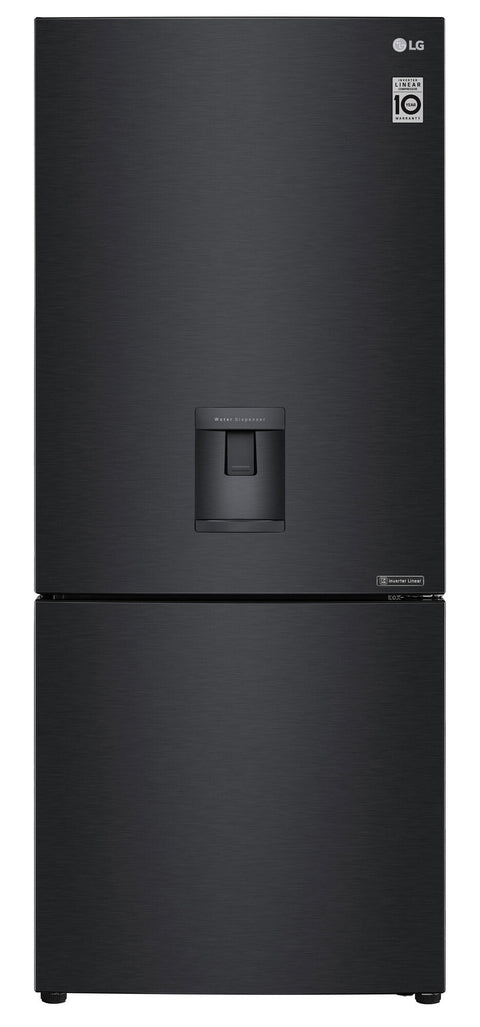 LG 420L Bottom Mount Non-Plumbed Fridge - Matte Black, Water Dispenser, Door Cooling - GB-W455MBL