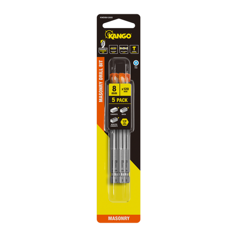 Kango 8 x 120mm Masonry Drill Bit 5 Pack - Carbide Tip, 1/4" Hex Shank