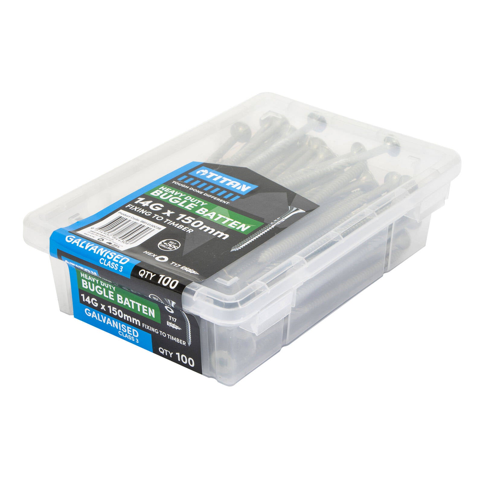 Titan 14G x 150mm CL3 Galvanised Bugle Batten Screw - 100 Pack