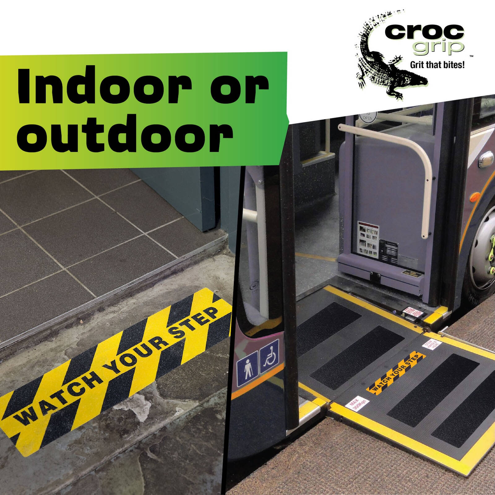 Croc Grip 5m x 50mm Yellow and Black Watch Your Step Anti-Slip Tape
