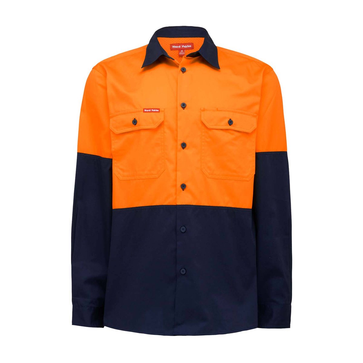 Hard Yakka Hi Vis Long Sleeve Shirt 3XL - Orange Navy - Safety Comfort - SuperSaverAU - view 1