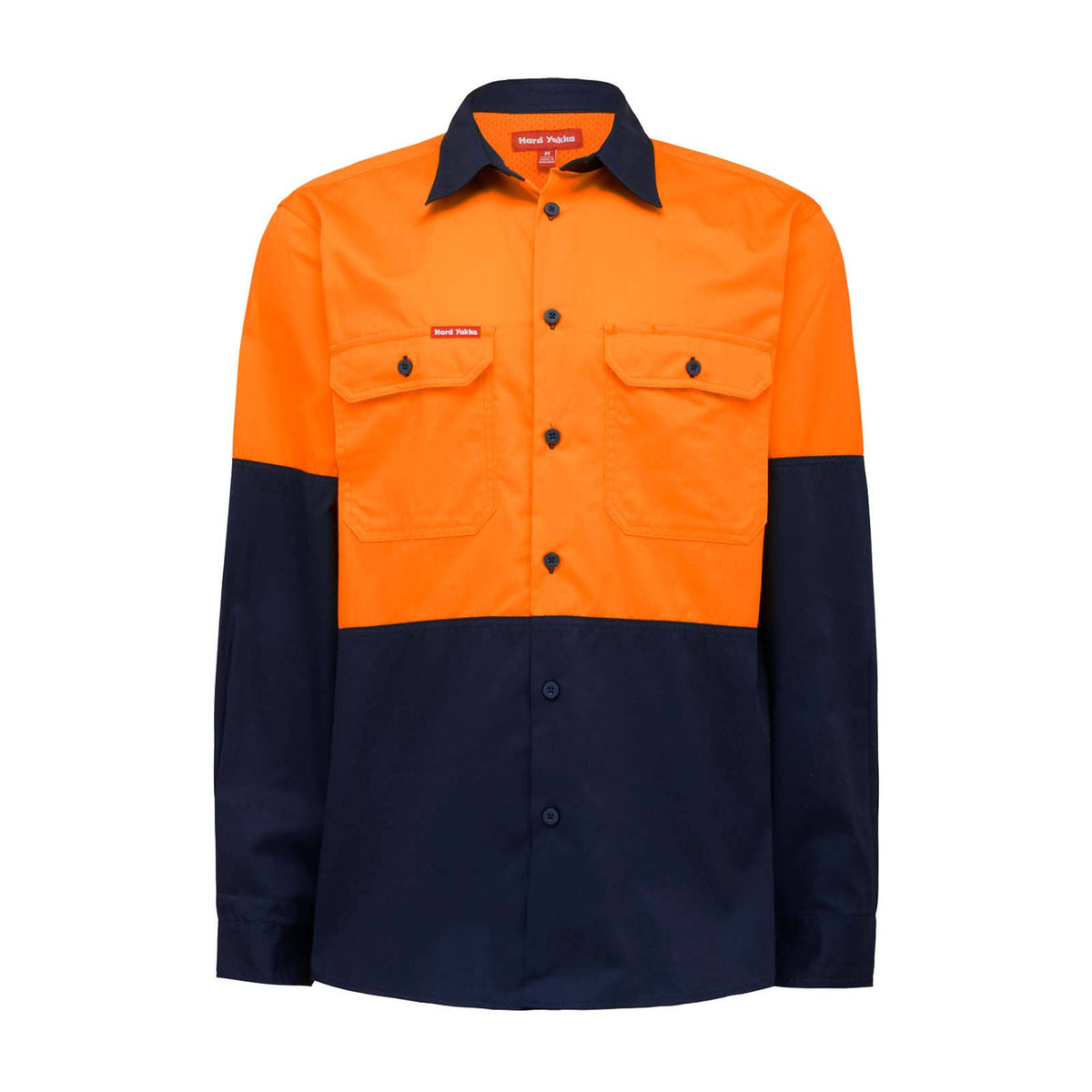 Hard Yakka Core Hi-Vis 2-Tone Vented Cotton Long Sleeve Shirt Orange/Navy Size 3XL