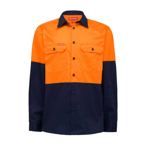 Hard Yakka Core Hi-Vis 2-Tone Vented Cotton Long Sleeve Shirt Orange/Navy Size 3XL