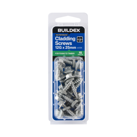 Buildex 12g x 25mm Cladding Screws - 15 Pack - Zinc-Alloy - Type 17 - SuperSaverAU - view 1