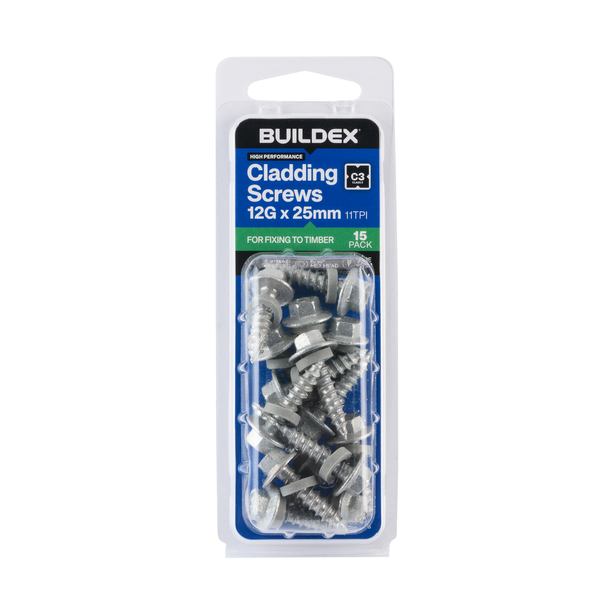Buildex 12g x 25mm Cladding Screws - 15 Pack - Zinc-Alloy - Type 17 - SuperSaverAU - view 1