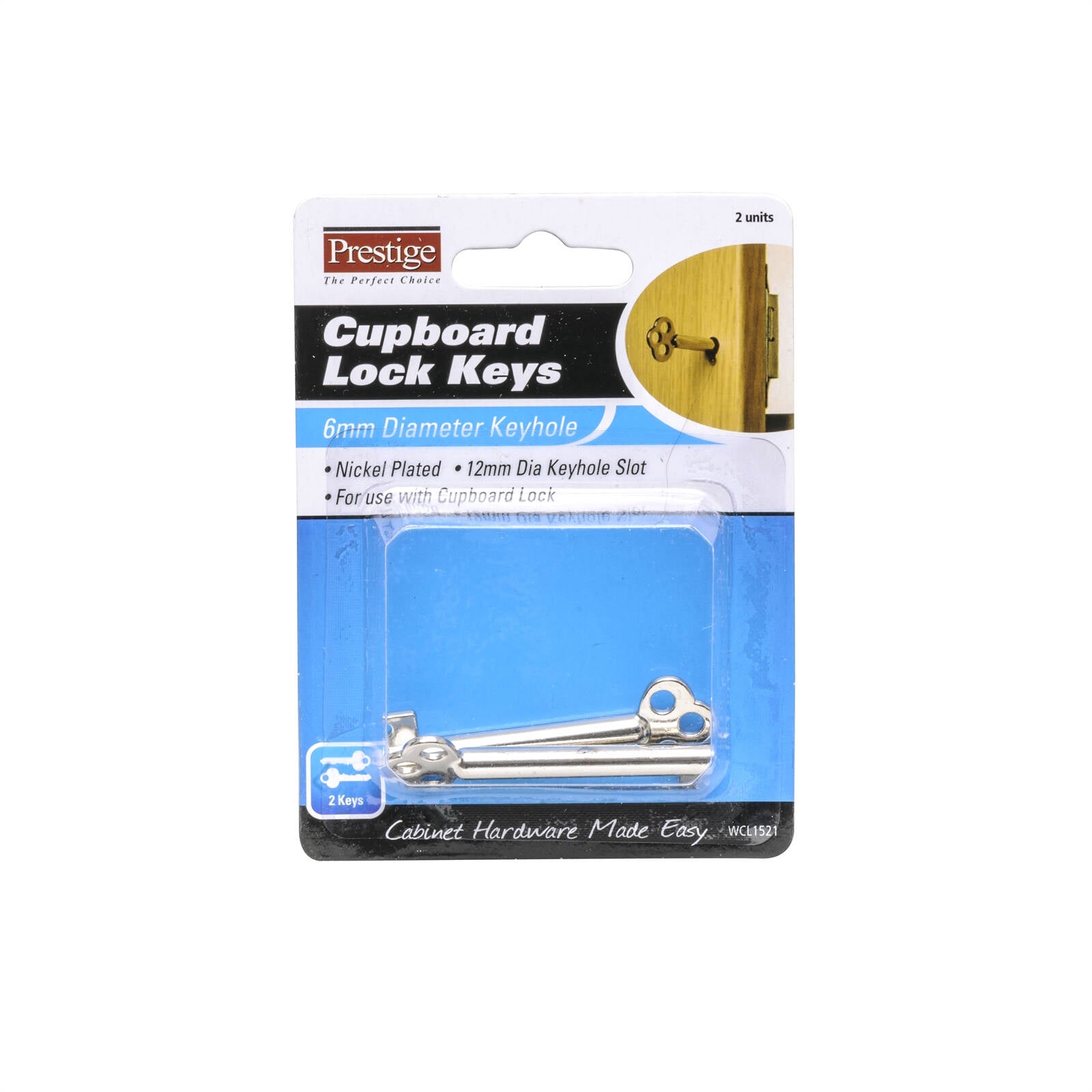 Prestige 6mm Cupboard Lock Key - Nickel Plated Zinc Alloy, 2 Pack