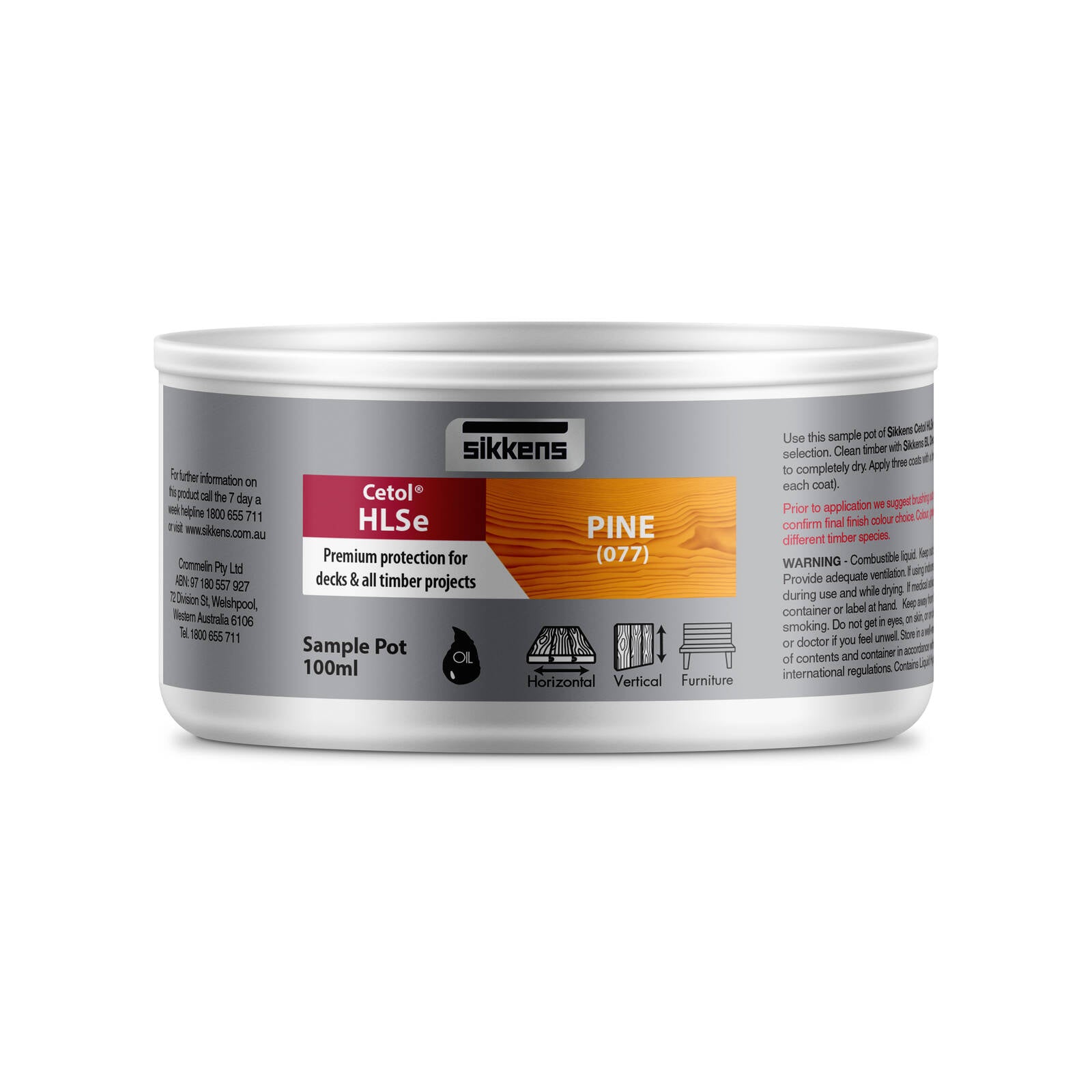 Sikkens Cetol HLSe Pine Timber Finish 100ml - Oil Based, Satin, UV Resistant Sample Tin