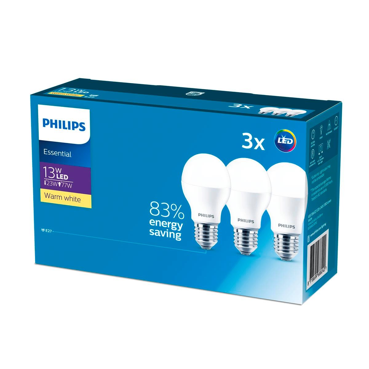 Philips A60 E27 LED Globe 1350lm Warm White 13W - 3 Pack