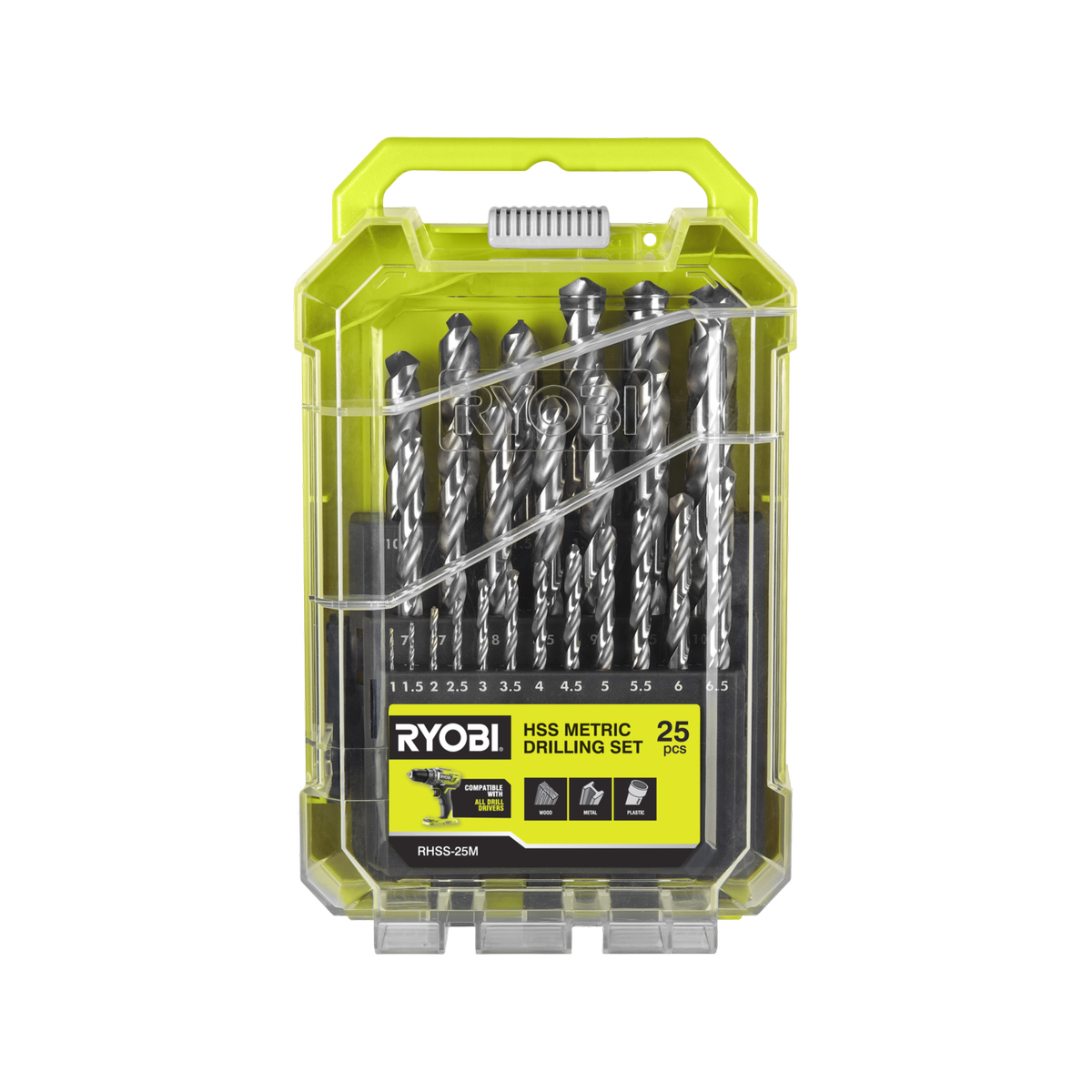 Ryobi 25 Piece 1.0mm to 13mm Metric High Speed Steel Drill Bit Set RHSS-25M