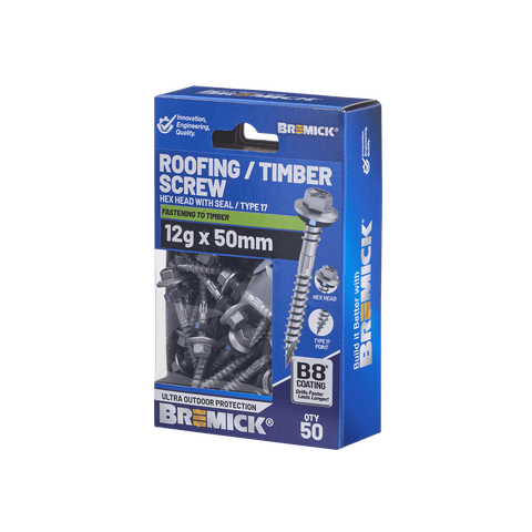 Bremick 12g x 50mm Hex Roofing Screws B8 Type 17 - 50 Pack