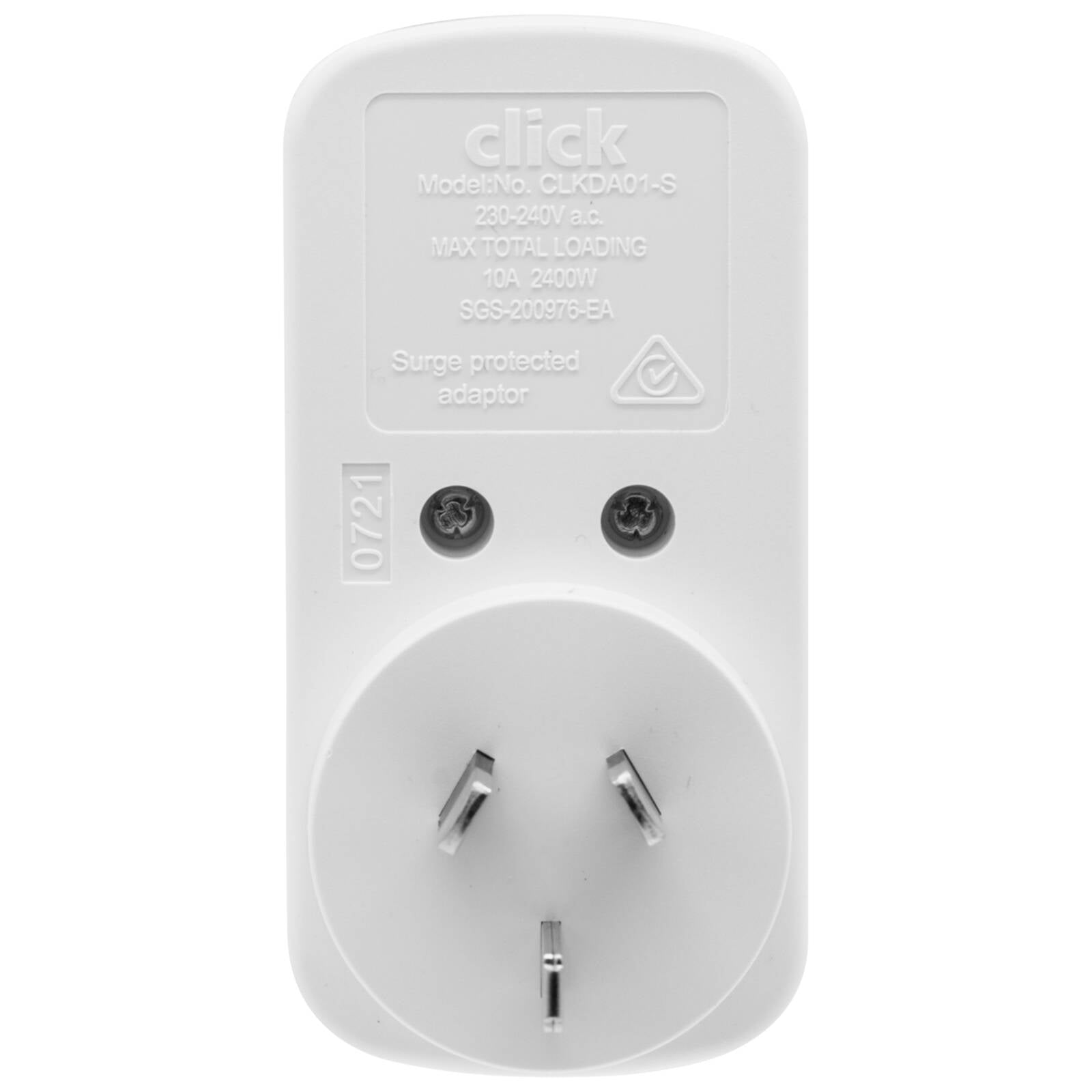 Click Vertical Double Adaptor Surge Protector - 2 Outlet