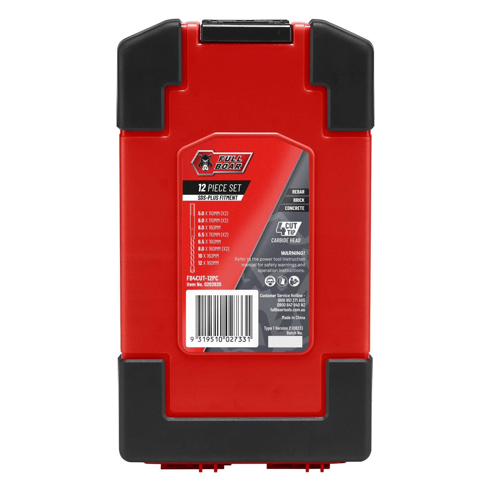 Full Boar 12 Piece SDS-Plus 4 Cut Drill Bit Set Concrete