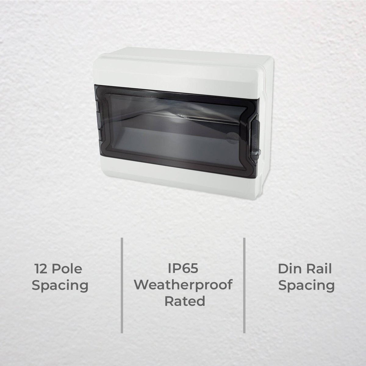 Deta 12 Pole Switchboard - IP65 Weatherproof - Din Rail Spacing - Grey/Black - SuperSaverAU - view 2