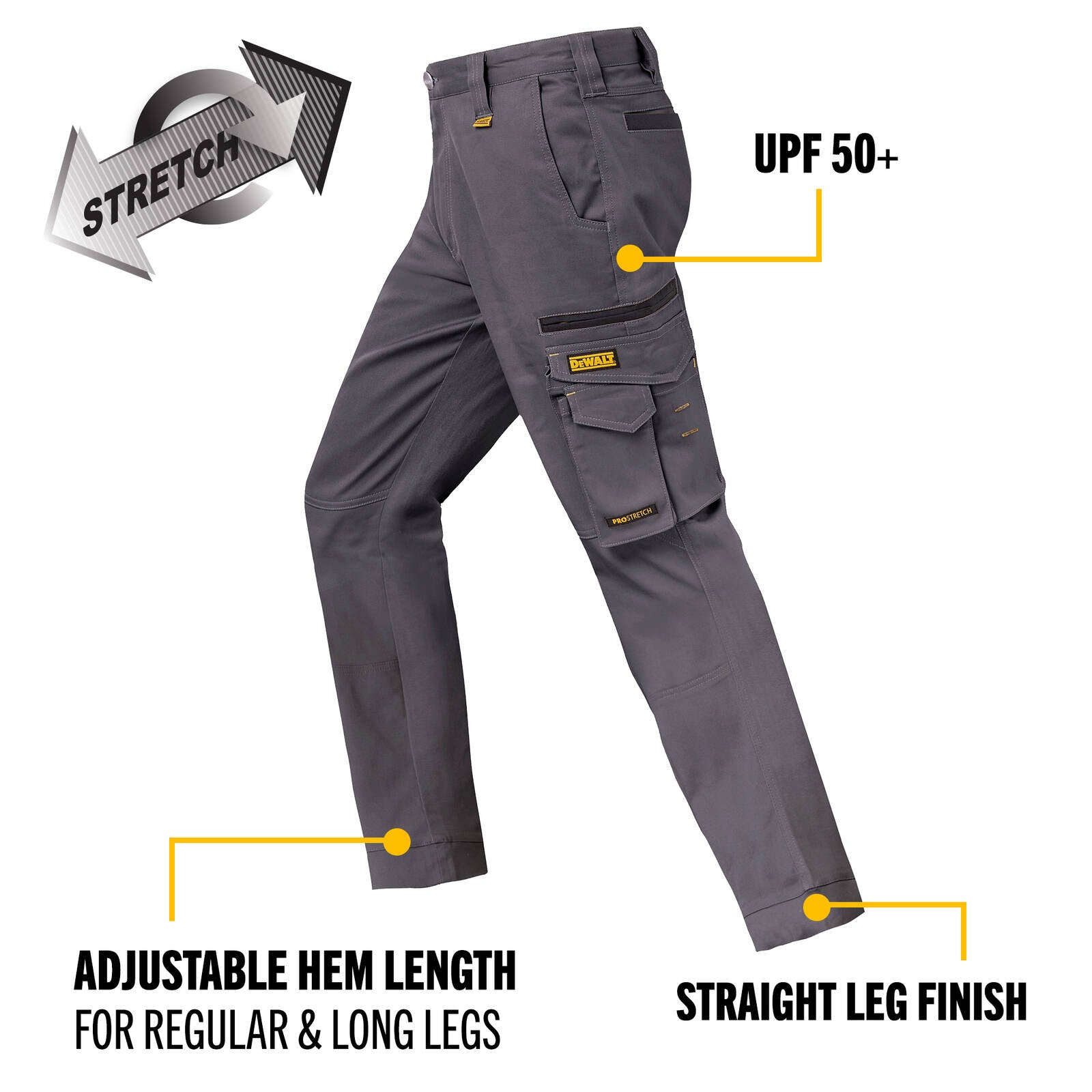 DeWALT Acoma PROStretch Trousers Grey Size 40 - Cotton/Spandex