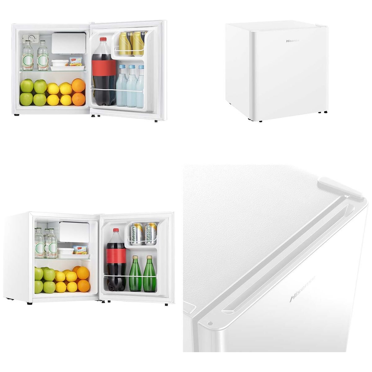 Hisense 45L bar fridge - white steel door, bottle storage, 4 star energy rating, reversible door - HRBF46