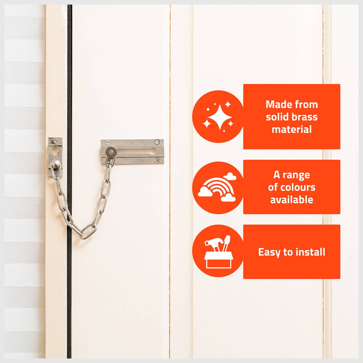 Taskmaster Chrome Plated Solid Brass Security Door Chain
