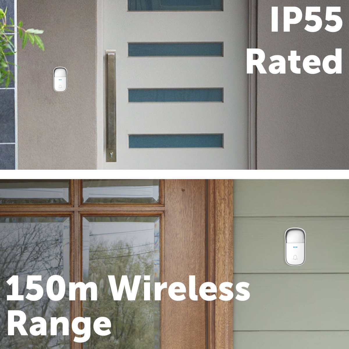 Arlec Plug in Door Chime - 150m Wireless Kinetic Push Button - White - Weatherproof - SuperSaverAU - view 2