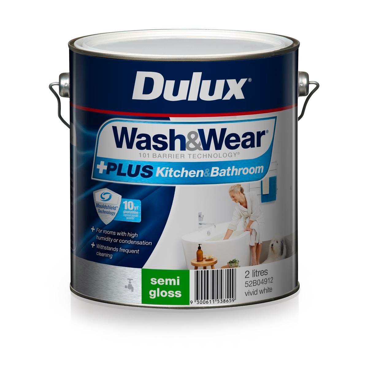 Dulux Interior Paint Wash Wear Plus 2L Semi Gloss Vivid White - SuperSaverAU - view 1