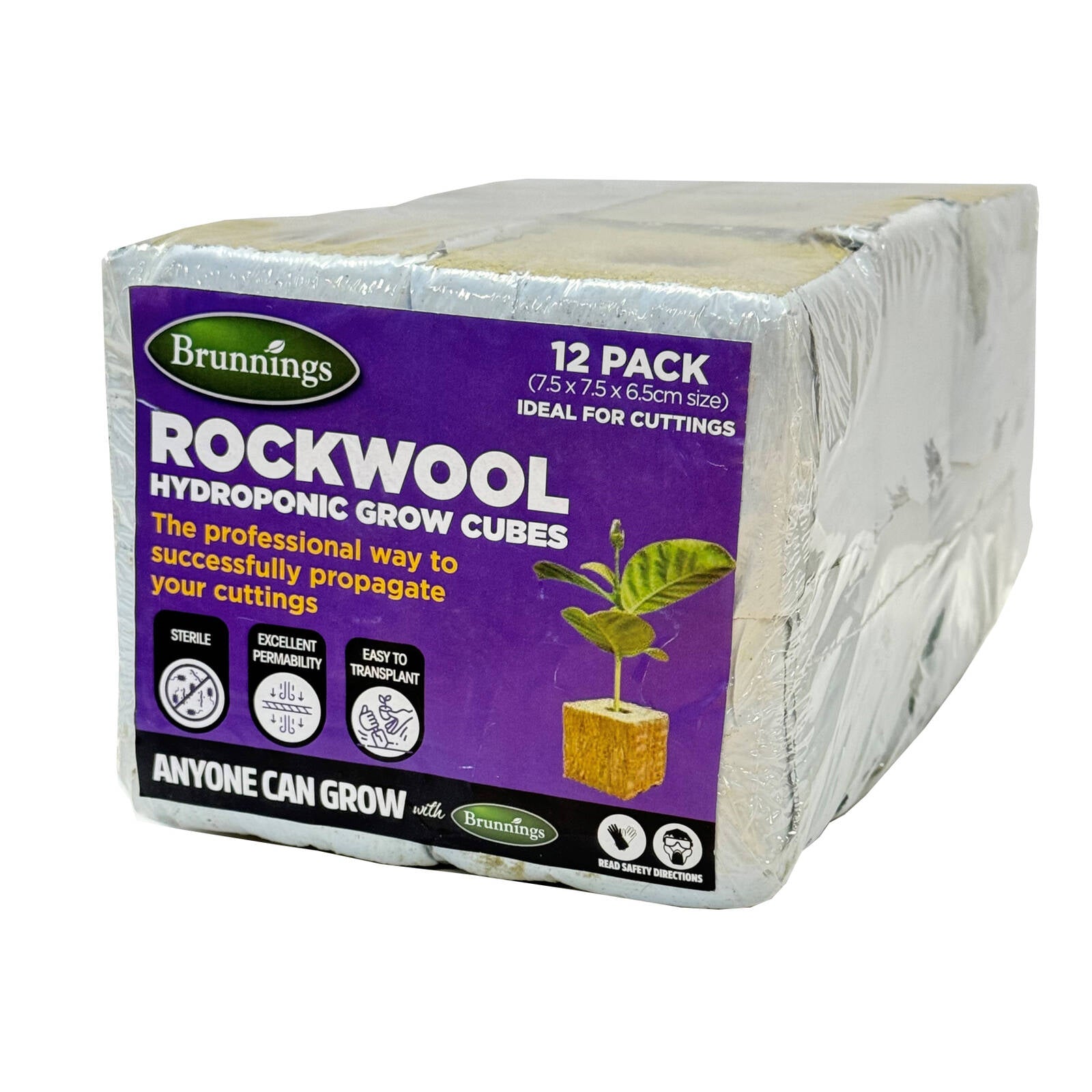 Brunnings Hydroponic Rockwool Grow Cubes 75 x 75 x 65mm, 12 Pack