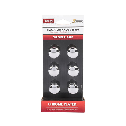 Prestige 25mm Chrome Plated Zinc Alloy Hampton Knob - 6 Pack