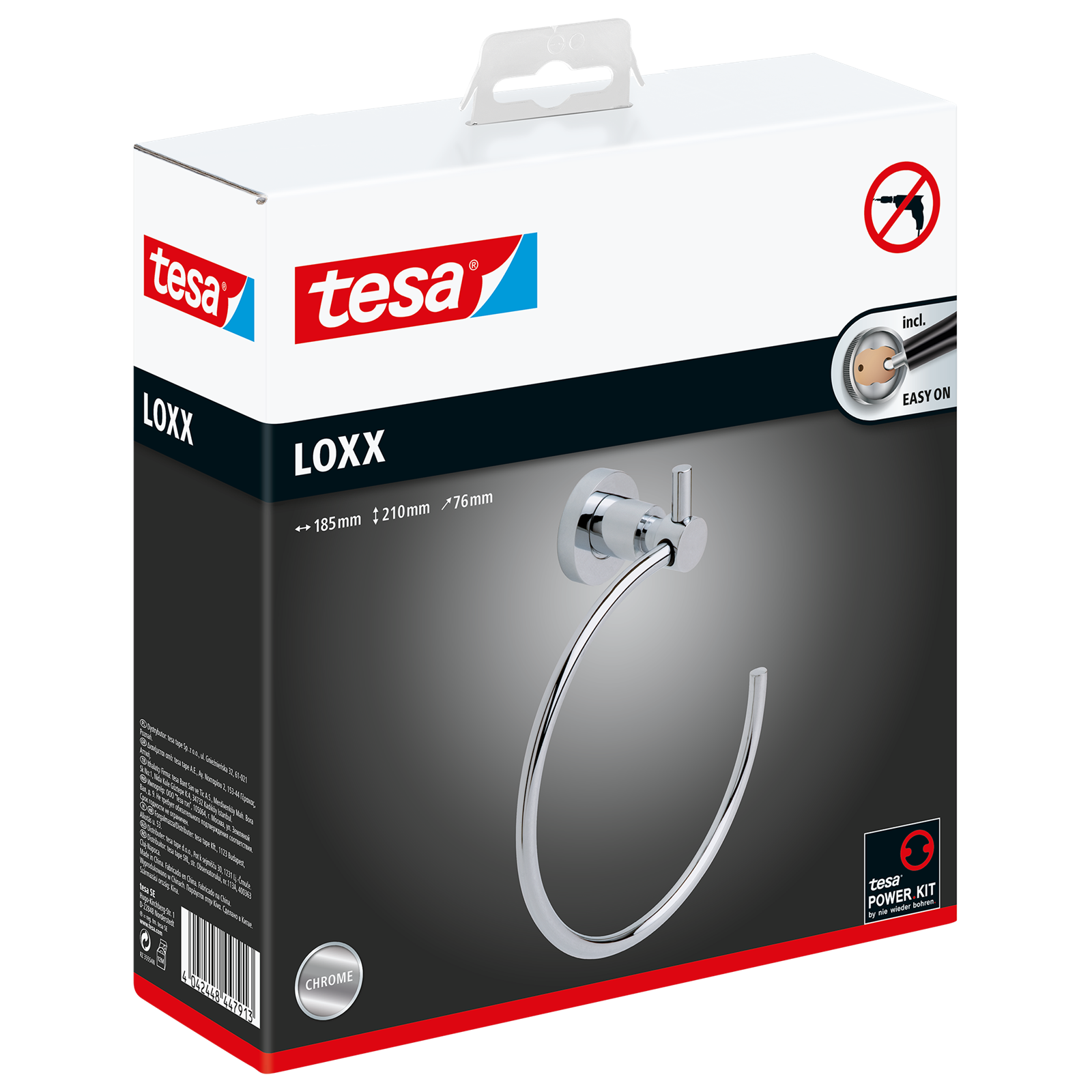 tesa Loxx Self-Adhesive Chromed Metal Towel Ring