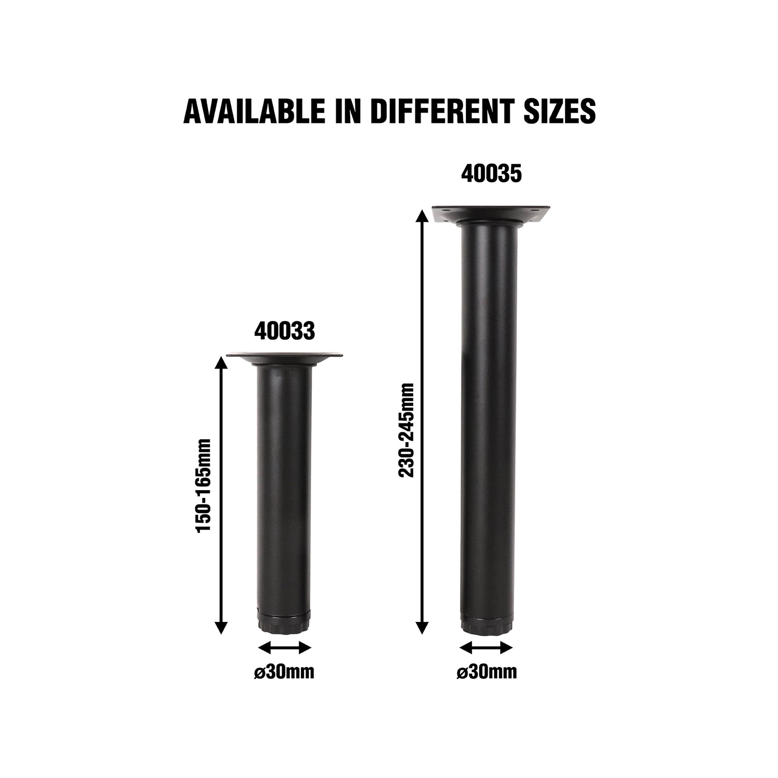 Adoored 30 x 230mm Black Round Steel Table Leg