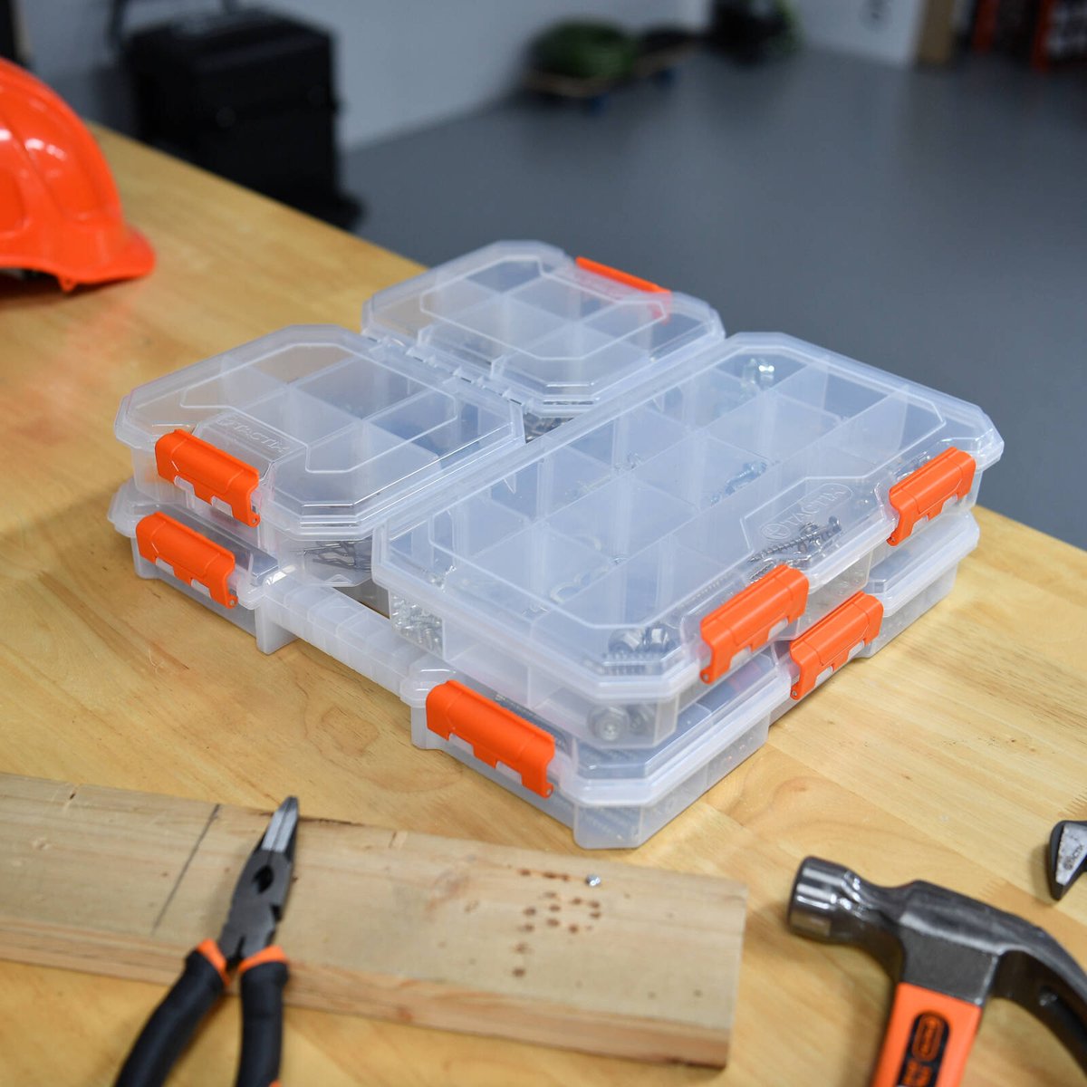 Tactix 18 Compartment Storage Box with Removable Dividers - Clear Organiser