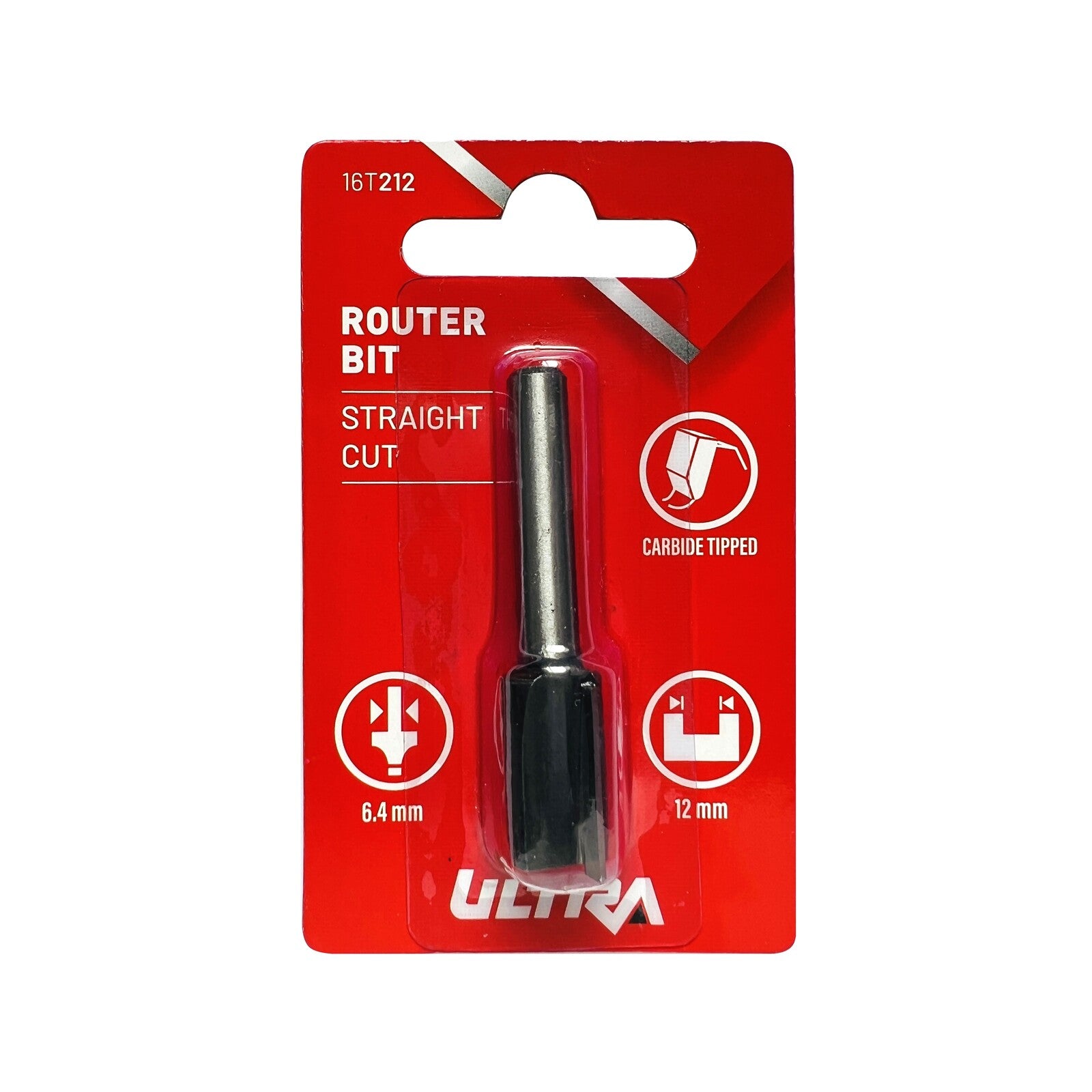Ultra 6.4 x 12mm Straight Router Bit - Tungsten Carbide Tipped, 1/4" Shaft