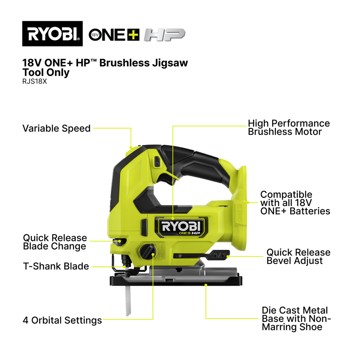 Ryobi 18V ONE+ HP Brushless Jigsaw - Tool Only RJS18X