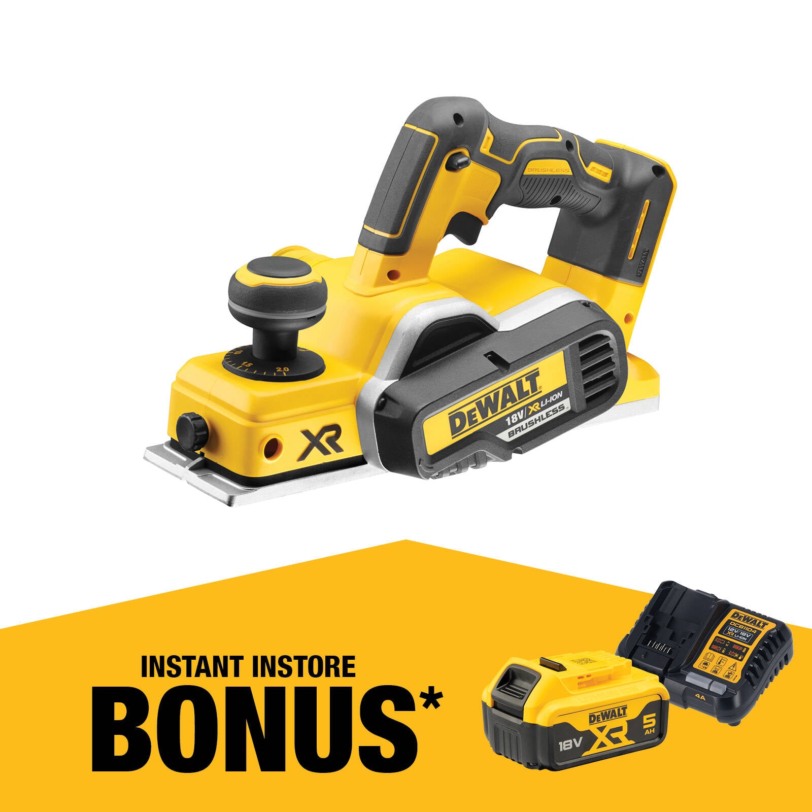 DeWALT 18V XR Brushless Cordless Planer 2mm Cut Depth, 2 Blades - Skin Only DCP580N-XE